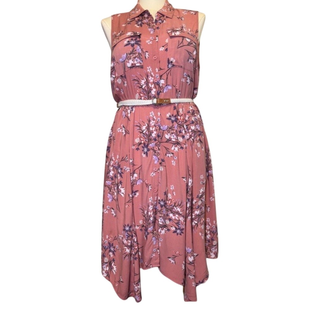 Torrid Pink Floral Sleeveless Front Button Midi Handkerchief Dress Size 0 10/12